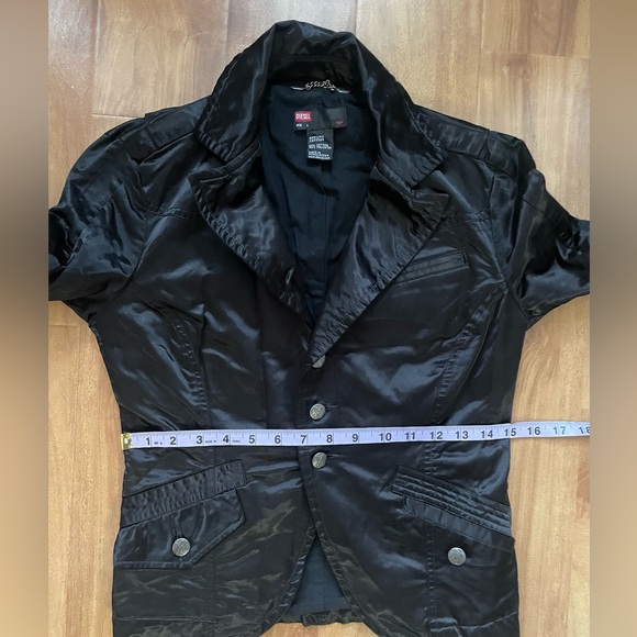 Y2k Shiny Black 'Diesel' Blazer Moto Jacket With Playing Card Embroidery - Picture 8 of 11